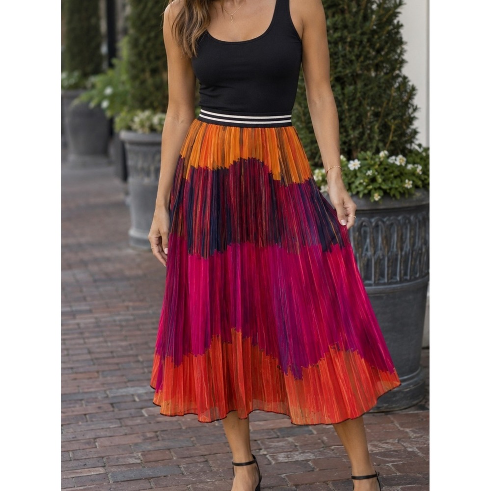 HUNTER‎ BELL • Sunflare Midi Skirt
Colorful Boho Bohemian
Peasant Retro Size 12